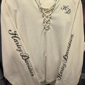 Harley-Davidson Women’s 3W Studded Lace-Up Hoodie Skull Graphic Cream